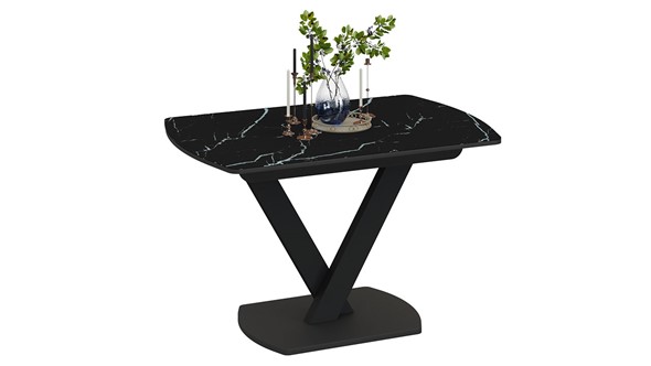 Кухонный стол раскладной Салерно тип 1 (Черный муар/Стекло черный мрамор) в Элисте - изображение