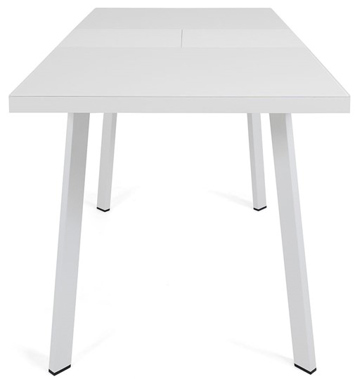 Кухонный стол раздвижной Сальвадор-1G (ноги белые, стекло cristal/белый цемент) в Элисте - изображение 4