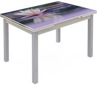 Кухонный стол раздвижной Шанхай исп. 1, ноги метал. крашеные №21 Фотопечать (Цветы №50) в Элисте