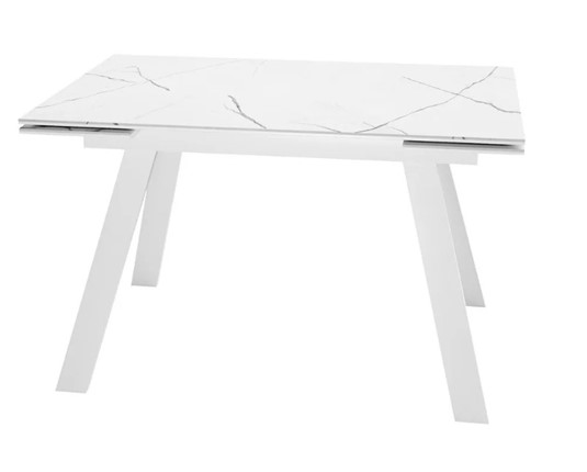 Кухонный стол раскладной SKL 140, керамика белый мрамор/подстолье белое/ножки белые в Элисте - изображение