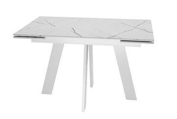 Кухонный раздвижной стол SKM 120, керамика белый мрамор/подстолье белое/ножки белые в Элисте