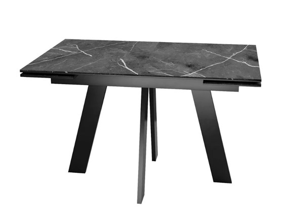 Кухонный раскладной стол SKM 120, керамика черный мрамор/подстолье черное/ножки черные в Элисте - изображение