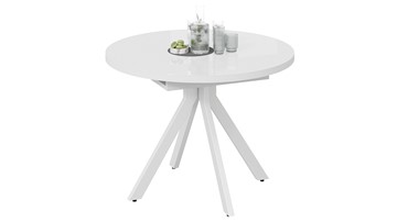 Кухонный раскладной стол Стокгольм Тип 1 (Белый муар/Стекло глянцевое белое) в Элисте - предосмотр