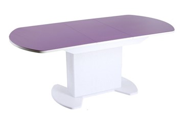 Кухонный раздвижной стол ПГ-02 тумба СТ2, белое, фиолетовое стекло, МДФ в Элисте