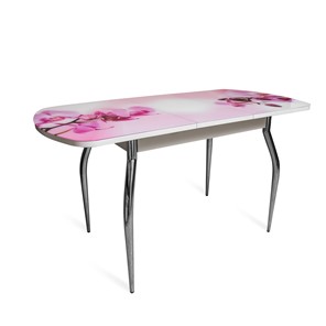 Кухонный стол раскладной ПГ-02СТФ белое/орхидея/хром фигурные в Элисте - предосмотр 1