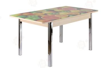 Кухонный стол раздвижной Айсберг-01 СТФ, дуб/фотопечать фрукты/ноги хром квадратные в Элисте - предосмотр 1