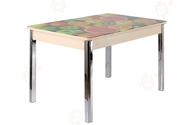 Кухонный стол раздвижной Айсберг-01 СТФ, дуб/фотопечать фрукты/ноги хром квадратные в Элисте