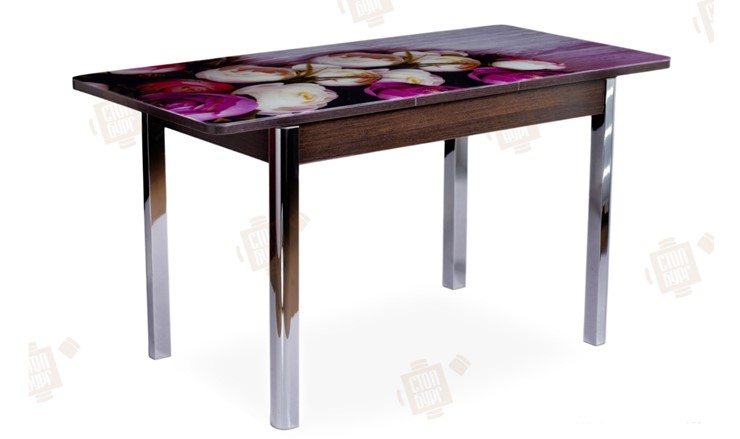 Кухонный стол раскладной Айсберг-01 СТФ, венге/фотопечать пионы/ноги хром квадратные в Элисте - изображение 2