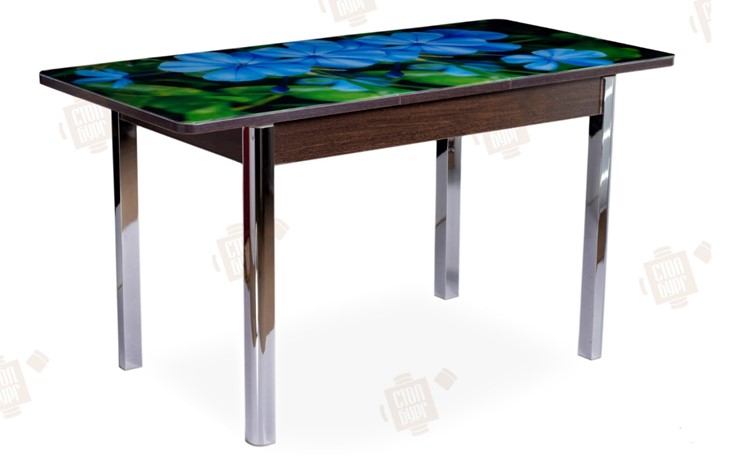 Кухонный раздвижной стол Айсберг-01 СТФ, венге/фотопечать фиалка/ноги хром квадратные в Элисте - изображение 2