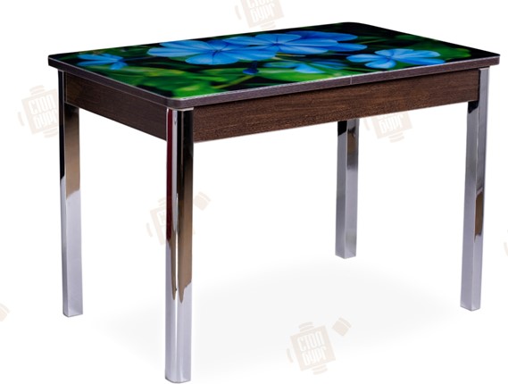 Кухонный раздвижной стол Айсберг-01 СТФ, венге/фотопечать фиалка/ноги хром квадратные в Элисте - изображение