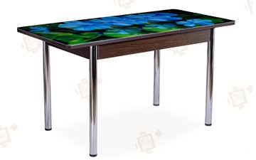 Кухонный стол раздвижной Айсберг-01 СТФ, венге/фотопечать фиалка/ноги хром прямые в Элисте - предосмотр 2