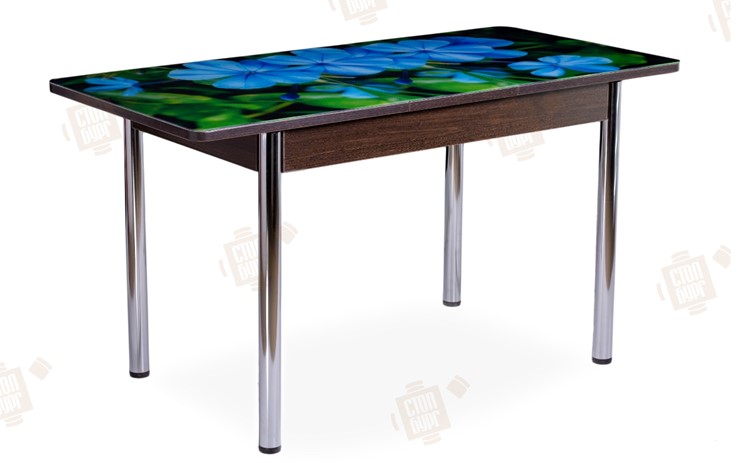 Кухонный стол раздвижной Айсберг-01 СТФ, венге/фотопечать фиалка/ноги хром прямые в Элисте - изображение 2