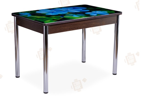 Кухонный стол раздвижной Айсберг-01 СТФ, венге/фотопечать фиалка/ноги хром прямые в Элисте - изображение