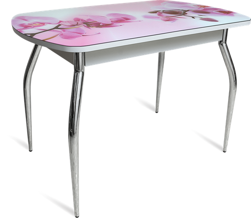 Кухонный обеденный стол ПГ-04 СТФ белое/орхидея/хром фигурные в Элисте - изображение