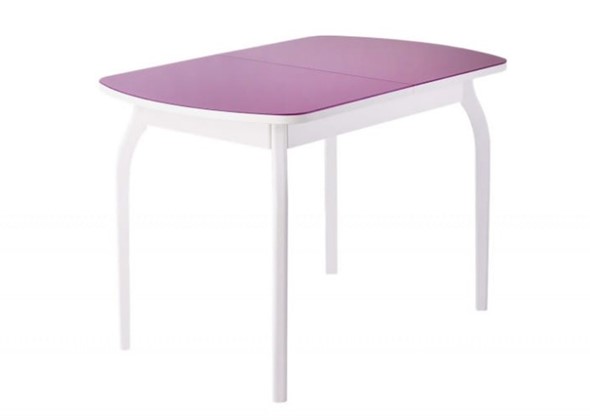 Кухонный стол раздвижной ПГ-мини, матовое фиолетовое стекло, ноги гнутые массив белый в Элисте - изображение