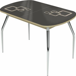 Раздвижной стол Ривьера исп.1 хром №5, Рисунок квадро (стекло коричневое/молочный/венге) в Элисте