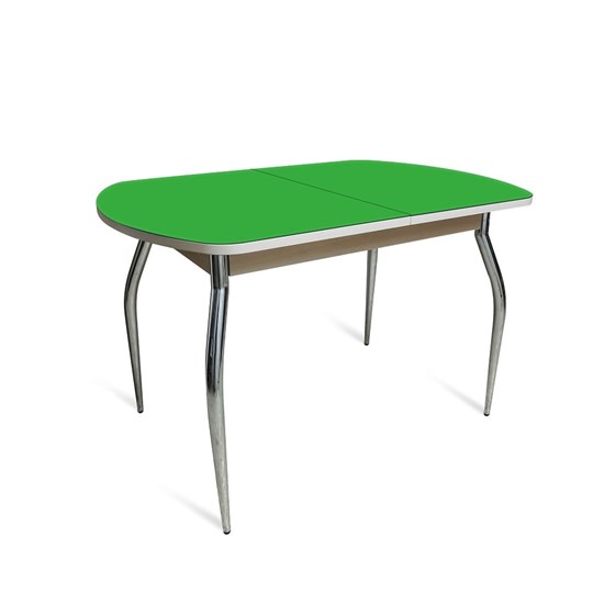 Раздвижной стол ПГ-07 СТ2, дуб молочный/зеленое стекло/35 хром гнутые металл в Элисте - изображение 1