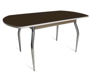 Кухонный раскладной стол ПГ-07 СТ2, дуб молочный/черное стекло/35 хром гнутые металл в Элисте