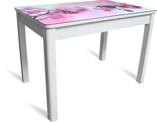 Кухонный стол раздвижной Айсберг мини СТФ, белое лдсп/орхидея/40 прямые массив белые в Элисте - изображение