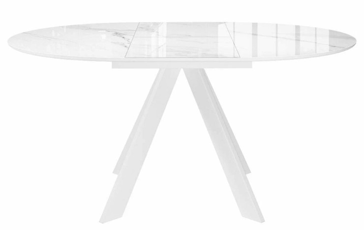 Стол обеденный раздвижной DikLine SFC110 d1100 стекло Оптивайт Белый мрамор/подстолье белое/опоры белые в Элисте - изображение 2