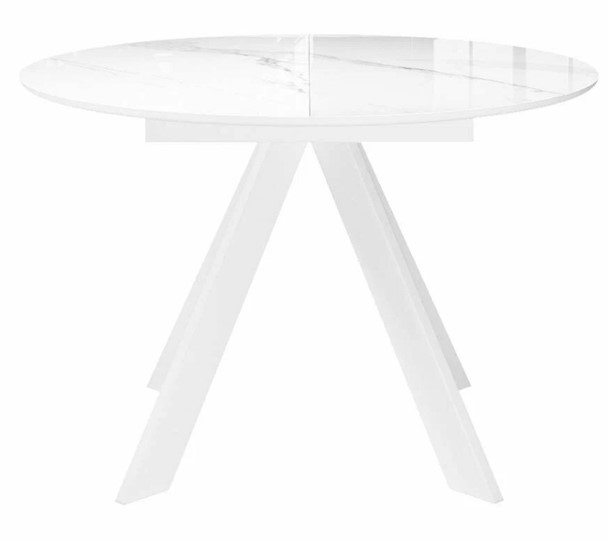 Стол обеденный раздвижной DikLine SFC110 d1100 стекло Оптивайт Белый мрамор/подстолье белое/опоры белые в Элисте - изображение 3
