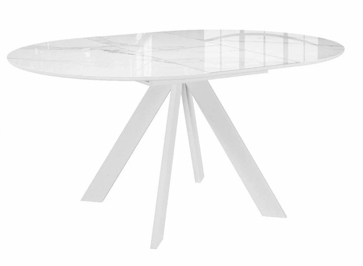 Стол обеденный раздвижной DikLine SFC110 d1100 стекло Оптивайт Белый мрамор/подстолье белое/опоры белые в Элисте - изображение 4