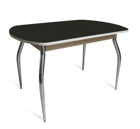 Кухонный стол ПГ-05 СТ1, дуб молочный/черное стекло/35 хром гнутые металл в Элисте - изображение