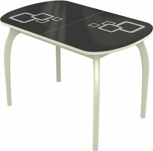 Кухонный раскладной стол Ривьера мини дерево №1, Рисунок квадро (стекло черное/белый/белый) в Элисте - предосмотр