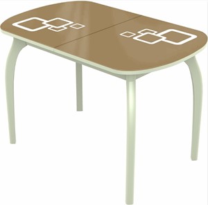 Кухонный раскладной стол Ривьера мини дерево №1, Рисунок квадро (стекло капучино/белый/белый) в Элисте - предосмотр