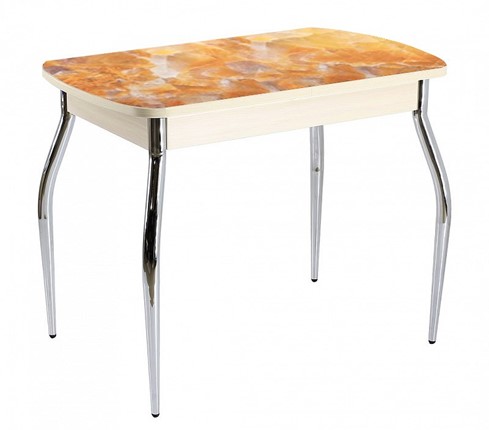 Кухонный стол раскладной ПГ-07 СТФ, дуб молочный лдсп/оникс/35 хром гнутые в Элисте - изображение