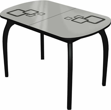 Стол раздвижной Ривьера мини дерево №1, Рисунок квадро (стекло белое/черный/черный) в Элисте - изображение