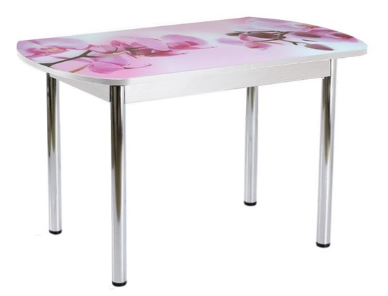Кухонный стол раскладной ПГ-01СТФ белое/орхидея/39 прямые трубы хром в Элисте - изображение