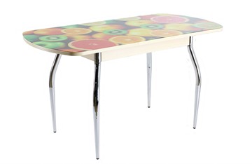 Кухонный раскладной стол ПГ-07 СТФ, дуб молочный лдсп/луговые цветы/35 хром гнутые в Элисте - предосмотр 1