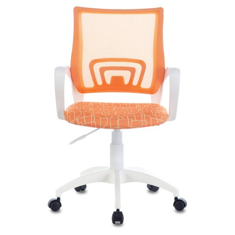 Кресло компьютерное Brabix Fly MG-396W (с подлокотниками, пластик белый, сетка, оранжевое с рисунком "Giraffe") в Элисте - изображение 2