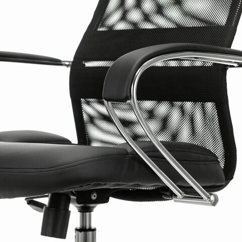 Кресло компьютерное Brabix Premium Stalker EX-608 CH (хром, ткань-сетка/кожзам, черное) 532091 в Элисте - изображение 3
