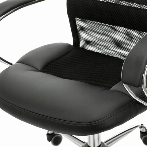 Кресло компьютерное Brabix Premium Stalker EX-608 CH (хром, ткань-сетка/кожзам, черное) 532091 в Элисте - изображение 5