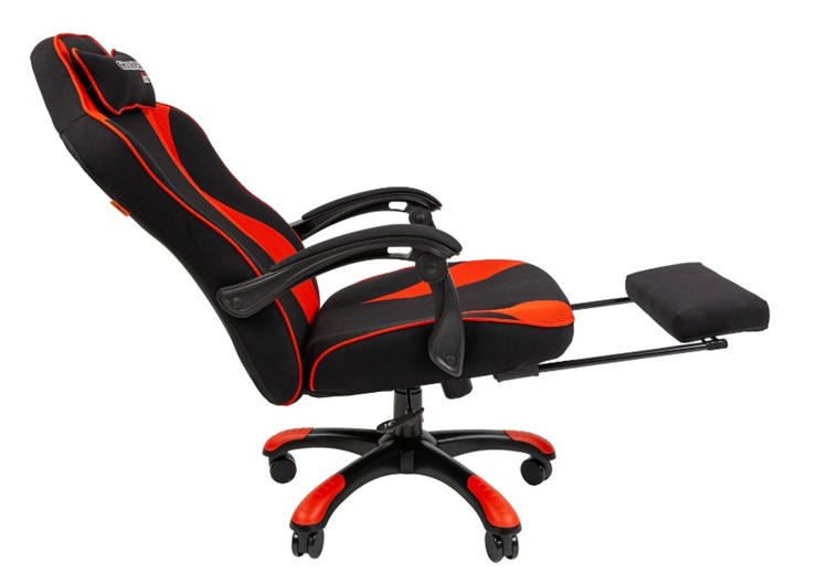 Кресло игровое CHAIRMAN GAME 35 с выдвижной подставкой для ног Ткань  черная / Ткань красная в Элисте - изображение 4