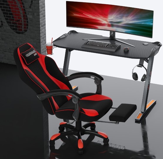 Кресло игровое CHAIRMAN GAME 35 с выдвижной подставкой для ног Ткань  черная / Ткань красная в Элисте - изображение 5