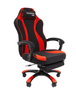 Кресло игровое CHAIRMAN GAME 35 с выдвижной подставкой для ног Ткань  черная / Ткань красная в Элисте - предосмотр