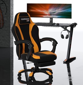 Кресло игровое CHAIRMAN GAME 35 с выдвижной подставкой для ног Ткань черная / Ткань оранжевая в Элисте - предосмотр 4