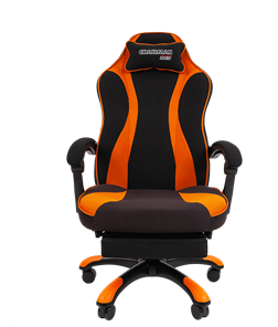 Кресло игровое CHAIRMAN GAME 35 с выдвижной подставкой для ног Ткань черная / Ткань оранжевая в Элисте - предосмотр 1