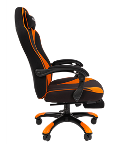 Кресло игровое CHAIRMAN GAME 35 с выдвижной подставкой для ног Ткань черная / Ткань оранжевая в Элисте - предосмотр 2