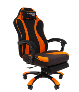 Кресло игровое CHAIRMAN GAME 35 с выдвижной подставкой для ног Ткань черная / Ткань оранжевая в Элисте - предосмотр