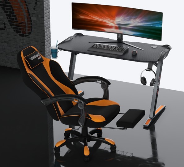 Кресло игровое CHAIRMAN GAME 35 с выдвижной подставкой для ног Ткань черная / Ткань оранжевая в Элисте - изображение 3