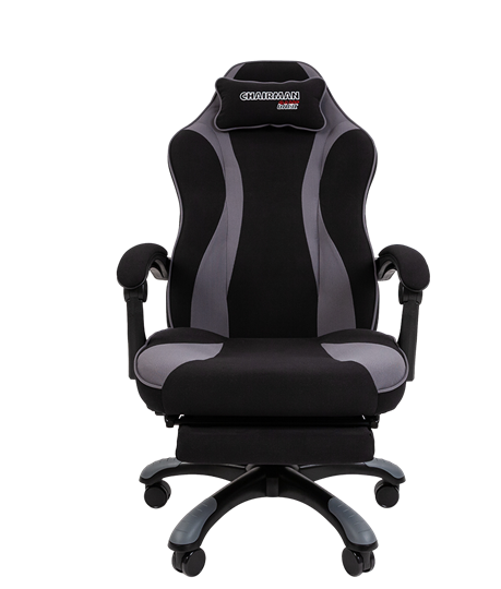 Кресло игровое CHAIRMAN GAME 35 с выдвижной подставкой для ног Ткань черная / Ткань св.серая в Элисте - изображение 1