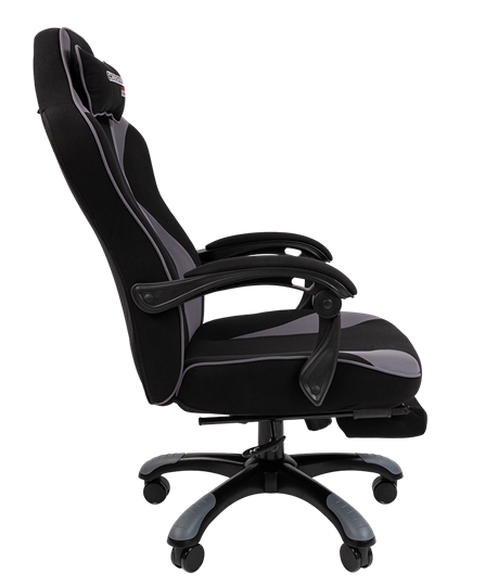 Кресло игровое CHAIRMAN GAME 35 с выдвижной подставкой для ног Ткань черная / Ткань св.серая в Элисте - изображение 2