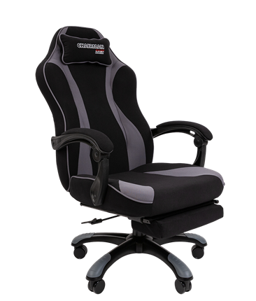 Кресло игровое CHAIRMAN GAME 35 с выдвижной подставкой для ног Ткань черная / Ткань св.серая в Элисте - изображение