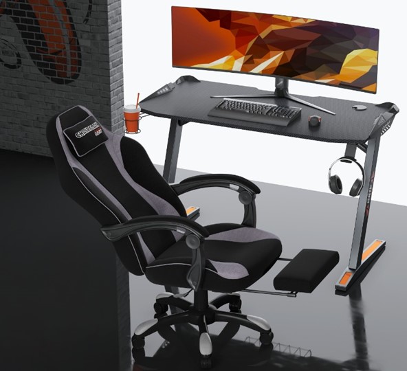 Кресло игровое CHAIRMAN GAME 35 с выдвижной подставкой для ног Ткань черная / Ткань св.серая в Элисте - изображение 3