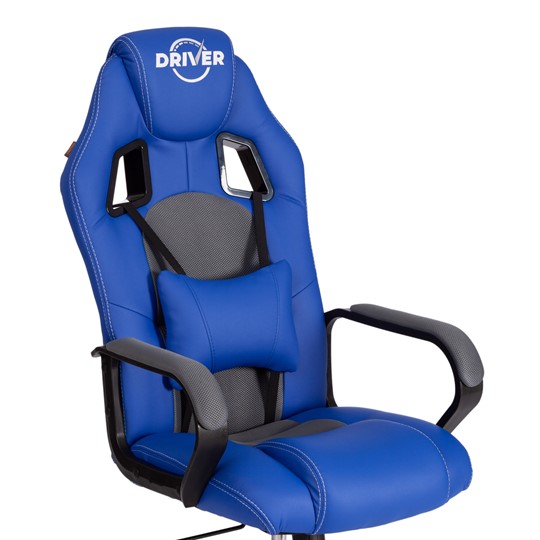 Кресло компьютерное DRIVER (22) кож/зам/ткань, синий/серый, 36-39/TW-12 арт.21153 в Элисте - изображение 12