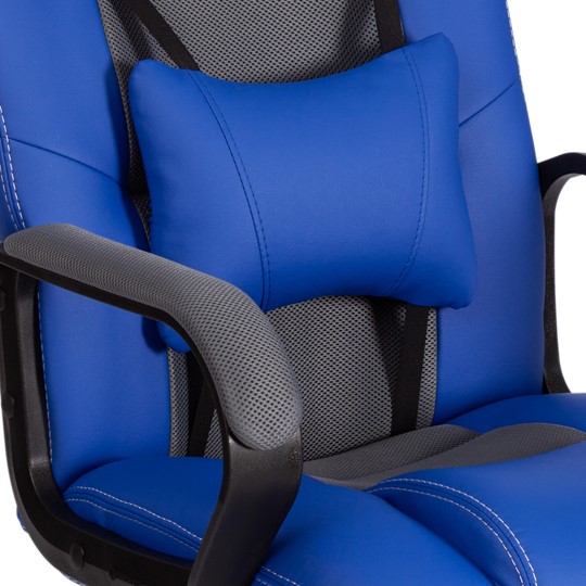 Кресло компьютерное DRIVER (22) кож/зам/ткань, синий/серый, 36-39/TW-12 арт.21153 в Элисте - изображение 9